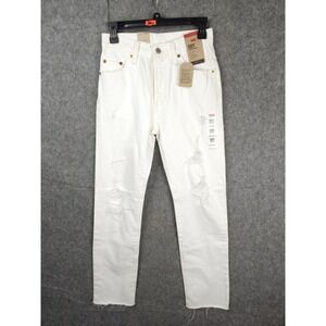 Levi's 501 Jeans Women's 25 x 30 White High-Rise Fitted Straight Leg Raw Hem NWT